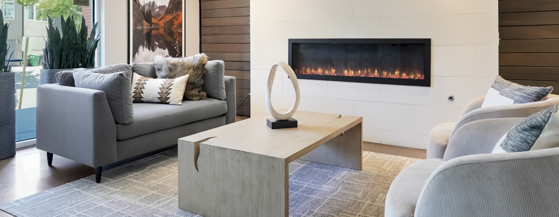 Clubhouse with lounge seating and fireplace